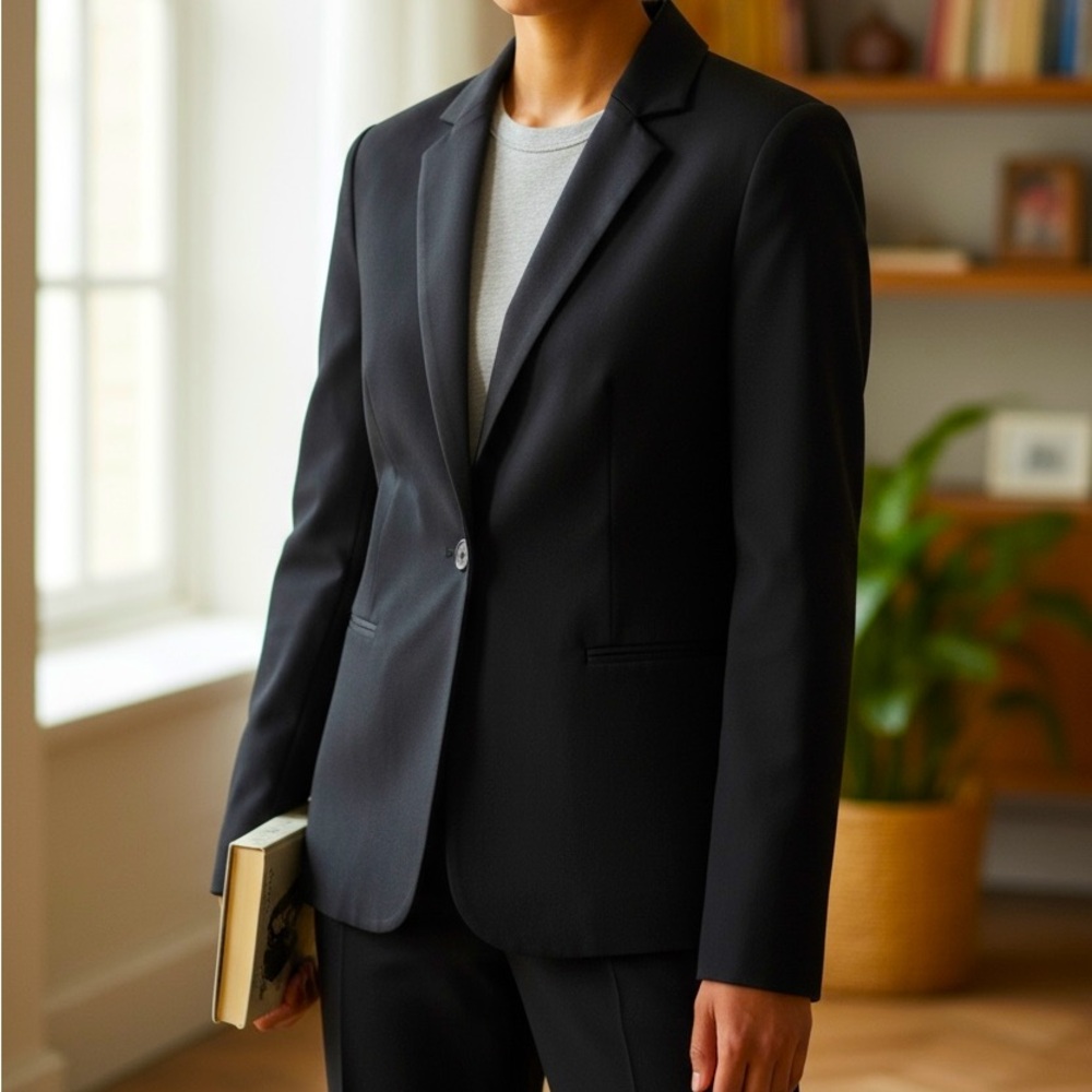 Theory Andy Navy Blue One Button Classic Fitted Blazer